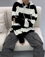 Striped Oversized Warmer Hooded Knitwear (3 colors)