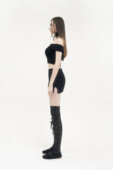 フラップメッシュリボントップ / [Seow] Flap mesh ribbon top, black