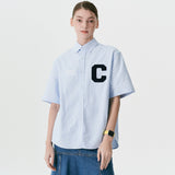 Cパッチユニセックス半袖オクスフォードシャツ / C Patch Short-Sleeved Unisex Sky blue Oxford Shirt