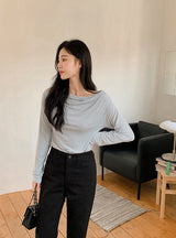 ドレープオフショルダー長袖Tシャツ