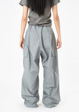 Cotton waist string wide cargo pants