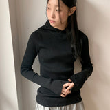 コネットリブドスリムフィットインナーロングスリーブフーディスウェットシャツ
