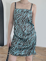 サテンゼブラシャーリングドレス/Satin Zebra Shirring Dress (2color)