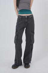 Hangdown string cargo denim pants