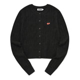 SMALL CHERRY CABLE CROP KNIT CARDIGAN [BLACK]