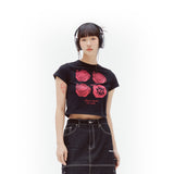 シンプリファイローズクロップTシャツ / SIMPLIFY ROSE CROP T-SHIRTS - BLACK