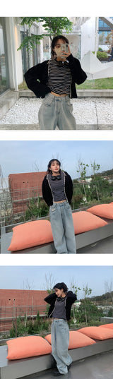 ストライプクロップドショートスリーブTシャツ / Striped Cropped Short Sleeve T-Shirt