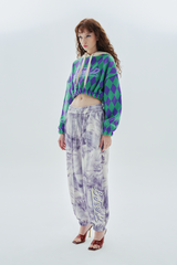 ビッグアーガイルクロップフード / big logo argyle crop hood_purple&green