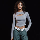 Dリング カットアウト ウォーマー クロップ ニット / D RING CUT-OUT WARMER CROP KNIT (SV)