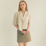 クロップアンバルハーフスリーブジャケット / Crop Unbal Half Sleeve Jacket (Ivory)