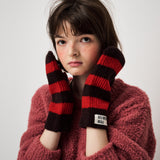 STRIPE MITTENS, RED+BROWN