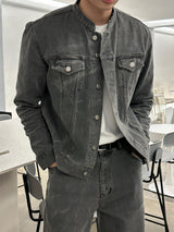 セミオーバーサイズチャイナセットアップデニムパンツ / LMN Semi-Oversized China Setup Denim Pants (Gray)