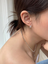 [92.5silver] オーバルキュービックワンタッチピアス