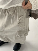コットンポケットカーゴストリングバックオープンバンディングロングスカート /Mark cotton pocket cargo string back open banding long skirt