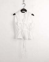 リウムプリーツシャーリングストリングノースリーブブラウス / Leeum pleated shirring string sleeveless blouse