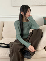 Eloui Pleats Unbalanced Slit Long-Sleeved T-shirt