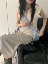 Miout Linen Twisted Collar Half Zip-up Sleeveless Vest