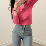 [5color] from twist V-neck cropped knit
