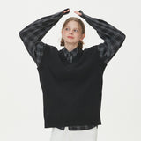 LAMBSWOOL V NECK KNIT VEST_BLACK (6611350913142)