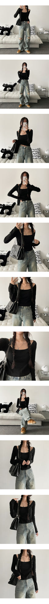 Shirt Square Neck Basic Long Sleeve Tee