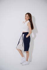 TOP(9354) Collar Half Zip Up Crop Sleeveless