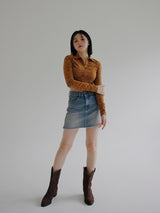 ビーフカラージップアップTシャツ / Beef collar zip-up T-shirt (4color)