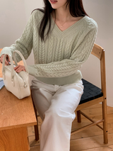 WT Cable V-neck Crop Knit (6color)