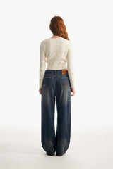 スモールチェリーケーブルクロップニット／SMALL CHERRY CABLE CROP KNIT [IVORY]