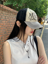 コーニルy2kウォッシング刺繍パッチカラーマッチングボールキャップハット/Cornil y2k Washing Embroidery Patch Color Matching Ball Cap Hat
