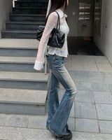 Scratch boots cut denim pants