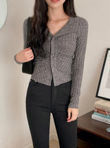 Slim Fit Shirring Ribbed Knit Cardigan (3color)