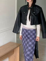Batle biker pocket cropped leather jacket