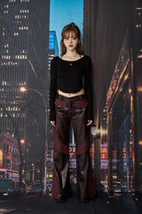 クラックレザーブーツカットパンツ / CRACK LEATHER BOOTS CUT PT (BURGUNDY)