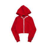 LOGO PATCHED CROP ZIP-UP HOODIE - RED (6674957860982)