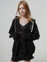 HEAVY WEIGHT OVERFITTED UNIVERSITY LOGO EMBROIDERY HOODIE ZIP UP_ BLACK (6682312212598)