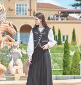 Tweed Quilted Lace Vest (Black) (6643867091062)