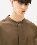 ONE POCKET MINIMAL COLLAR OVERFIT SHIRT (BROWN) (6585515376758)