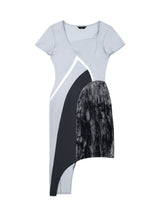 ベルベットパネルジャージドレス/Velvet Panelled Jersey Dress _ Blue Grey