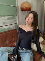 V black see-through top
