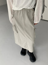 コットンポケットカーゴストリングバックオープンバンディングロングスカート /Mark cotton pocket cargo string back open banding long skirt