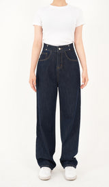 ハイウエストディープブルーワイドフィットサスペンダーデニムパンツ/RED VELVER WENDY WORN HIGH WAIST DEEP BLUE WIDE FIT SUSPENDER DENIM PANTS [16636]