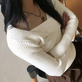 Lobil twist wrap V-neck ribbed long-sleeve knit