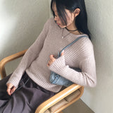 リアルウールアルパカリブ長袖ニット