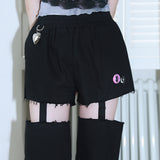 1 1 デニムカットアウトパンツ / 1 1 denim cut out pants - BLACK