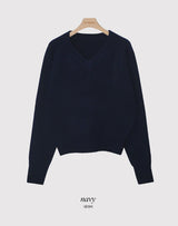 パステルシンプルVネックニット (6color)