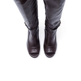 Buckle Strap Open Toe Boots Heel(Brown)