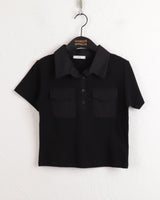 Moodle Pocket Color Matching Collar Short Sleeve T-shirt
