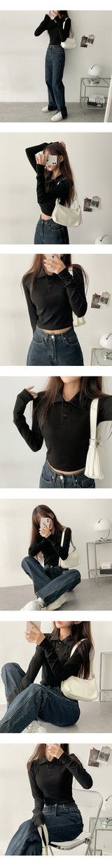 Schwarzenegger's Collar Cropped Long-Sleeved T-Shirt