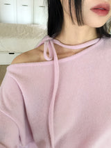 Klang リボン ストラップ ブラッシュ オフショルダー T シャツ