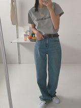 メンションナッピングライトブルーワイドウィンターデニムパンツ / Mention napping light blue wide winter denim pants